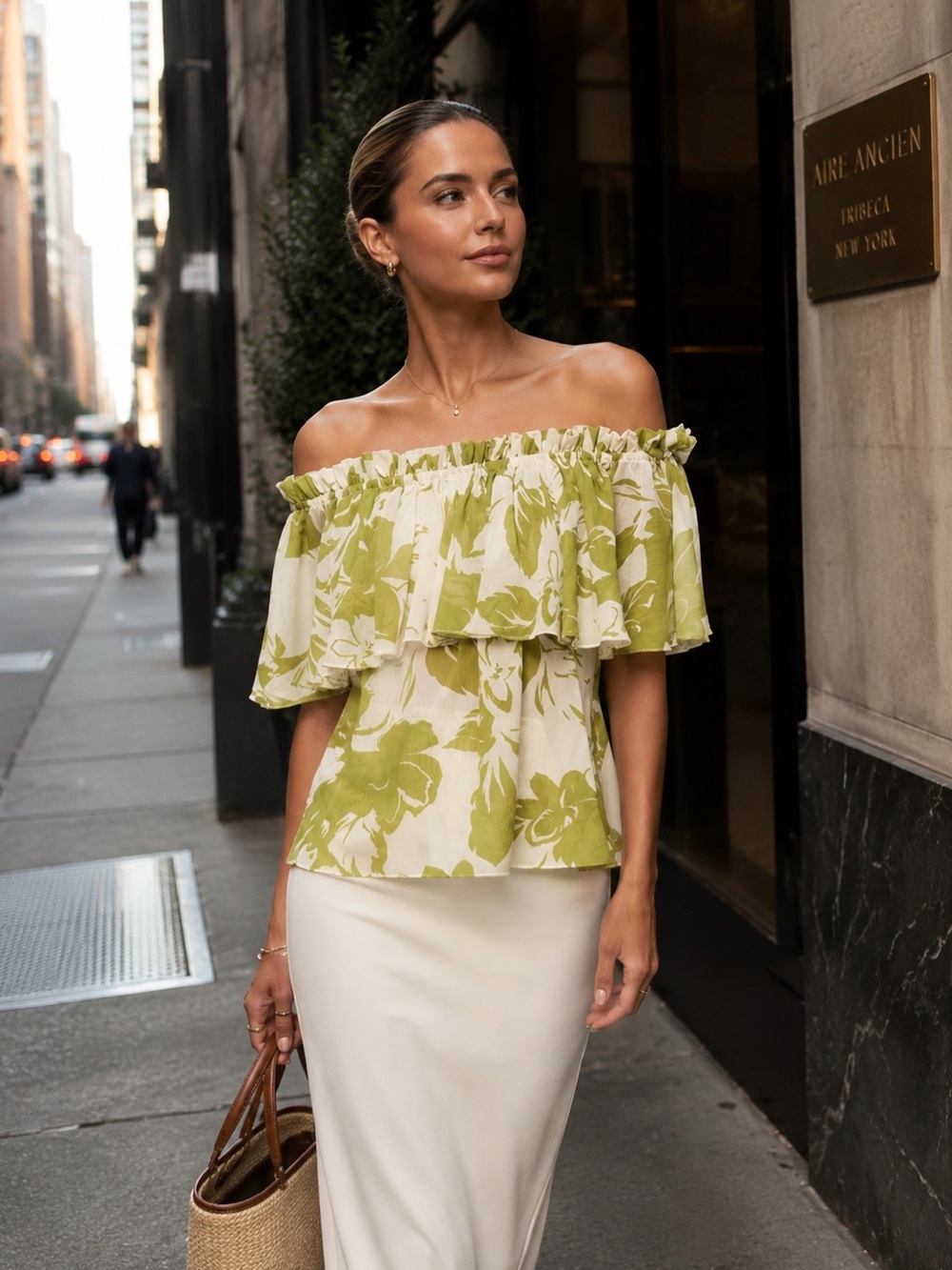 MISA Los Angeles Adah Top In Green Goddess Floral Ruffle Boho NWT Sz M